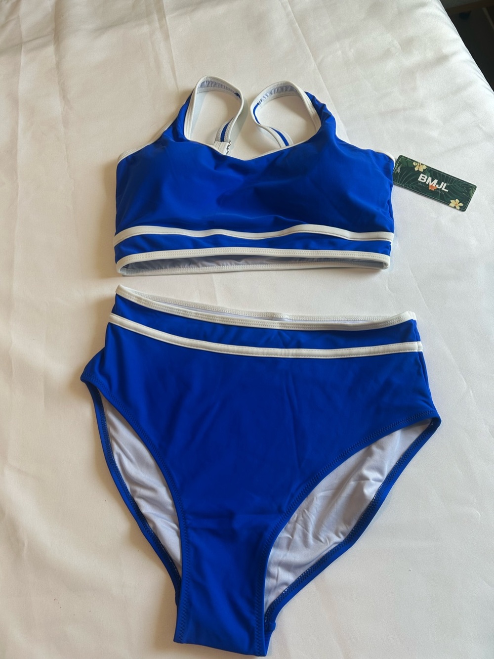 NWT BMJL Royal Blue Retro High Waisted Bikini Set M